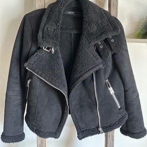 Zara Black Sherpa Lined Coat Size M